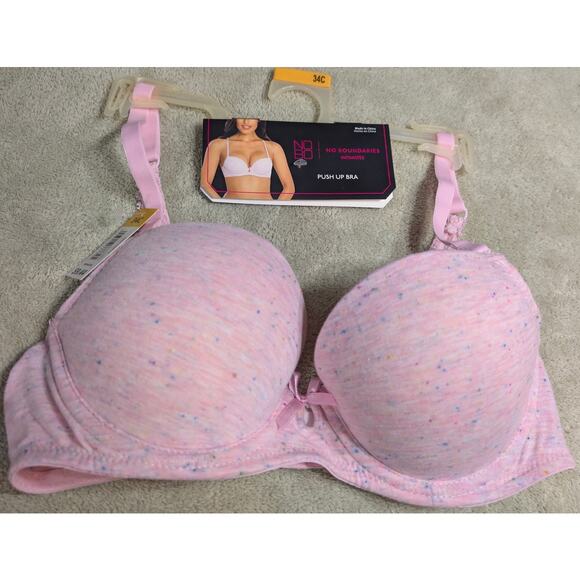 NObo NO Boundaries Light Push Up Bra 34C 34 C Heather PInk Lace Front Close New - Picture 1 of 4